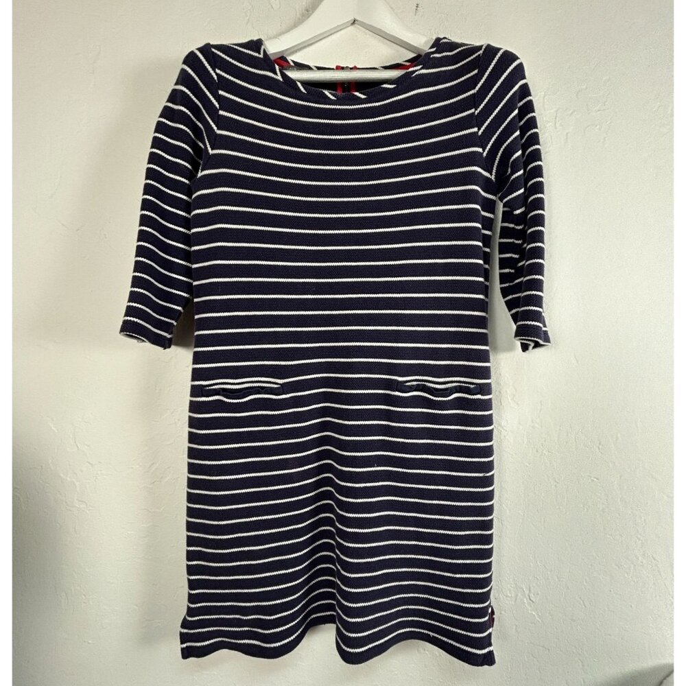 Laura Ashley Women Navy White Striped Tunic Shift Dress Size 8 3/4 Sleeve Casual